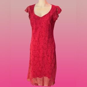 Romantic Red Floral Dress Barn Midi Dress